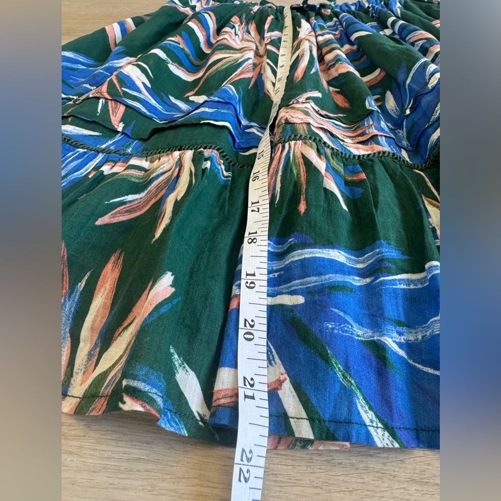 Trovata Birds of Paradis Green Blue Tiered Mini Skirt with Ruffled Tiers Size XS - Picture 7 of 8